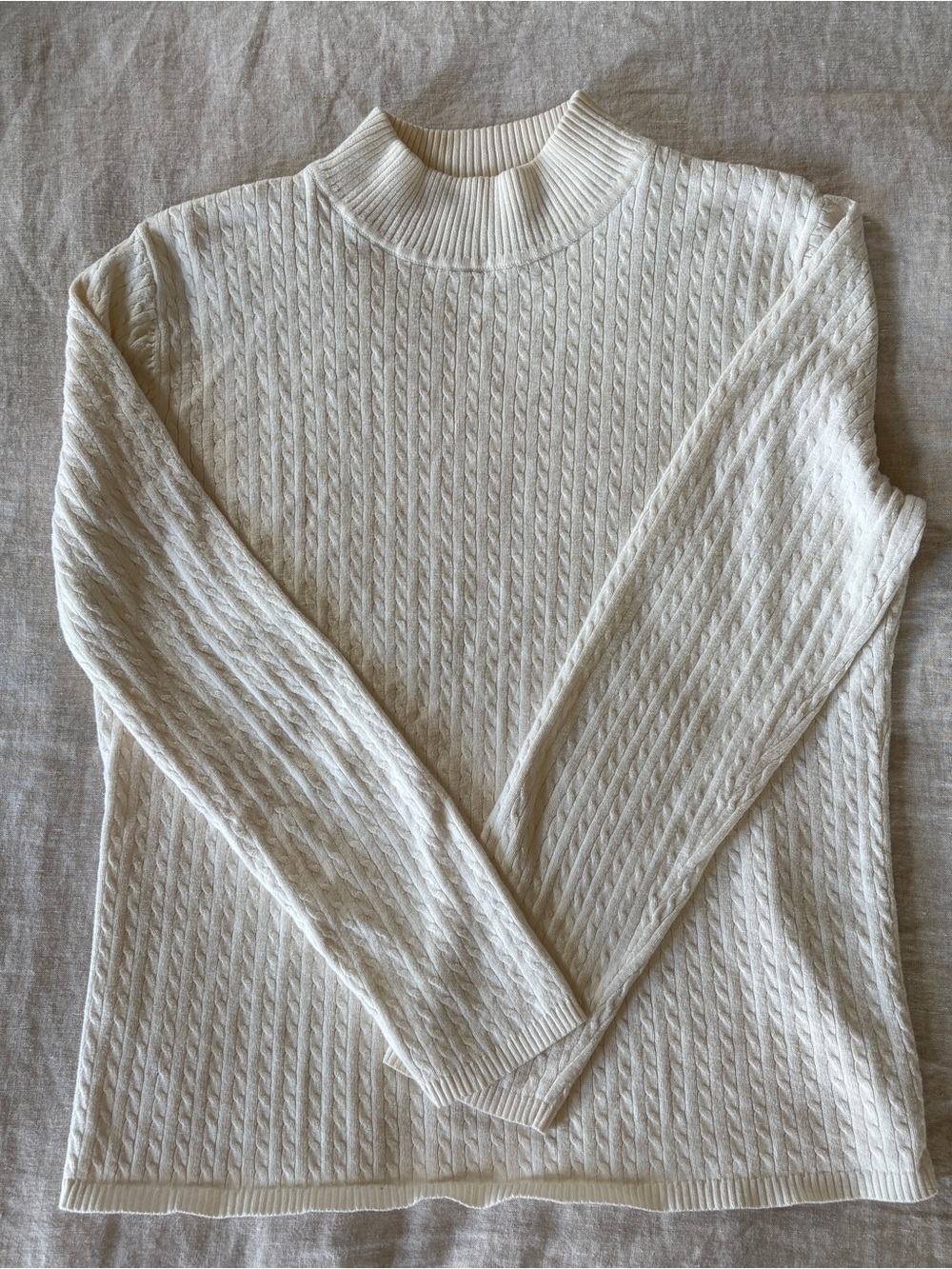 Karen Scott Cream Ribbed Cotton Mock Neck Top